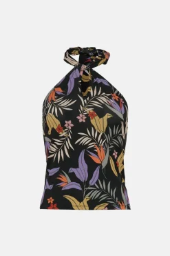 Discount Oasis Slinky Jersey Palm Print Halterneck Top Black