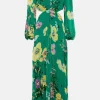 Clearance Oasis Soft Floral Button Detail Cut Out Maxi Dress Green