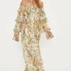 Fashion Oasis Soft Floral Chiffon Ruffle Maxi Dress Ivory
