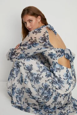Online Oasis Soft Floral Tiered Hem Midi Dress Ivory