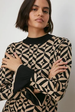 Discount Oasis Sparkle Geo Jacquard Frill Sleeve Knitted Top Gold