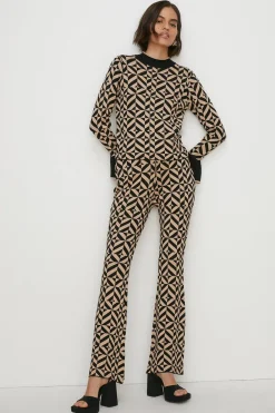 Fashion Oasis Sparkle Geo Jacquard Knitted Trouser Gold