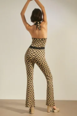 New Oasis Sparkle Geo Jacquard Knitted Halter Jumpsuit Gold