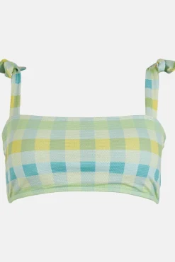 Clearance Oasis Sparkle Gingham Tie Shoulder Bikini Top Neon-Green