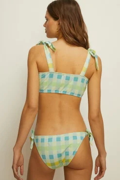 Clearance Oasis Sparkle Gingham Tie Side Bikini Bottom Neon-Green