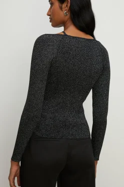 Fashion Oasis Sparkle Strappy Yoke Knit Top Black