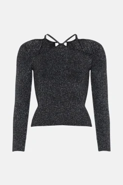 Fashion Oasis Sparkle Strappy Yoke Knit Top Black