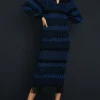 Sale Oasis Sparkle Zig Zag Fringe Hem Midi Dress Blue