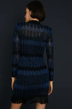 Online Oasis Sparkle Zig Zag Fringe Hem Knitted Mini Dress Blue