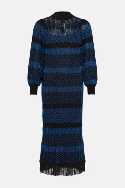Sale Oasis Sparkle Zig Zag Fringe Hem Midi Dress Blue
