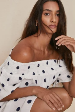 Online Oasis Spot Bardot Mini Dress White