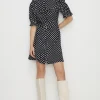 Sale Oasis Spot Print Frill Crepe Skater Dress Black