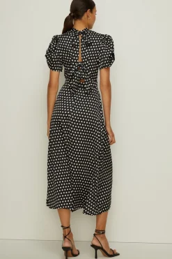 Fashion Oasis Spot Ruched Puff Sleeve Midi Dress Mono