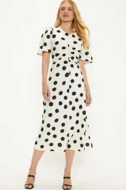 Discount Oasis Spot Stretch Crepe Ruched Front Midi Dress Mono