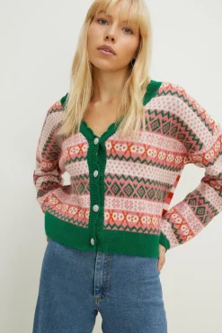 New Oasis Statement Button Fairisle Cardigan Multi