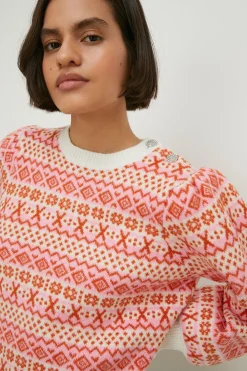 Fashion Oasis Statement Button Fairisle Jumper Pink