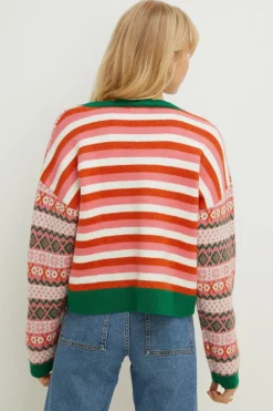 New Oasis Statement Button Fairisle Cardigan Multi