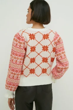 Fashion Oasis Statement Button Fairisle Jumper Pink