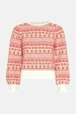 Discount Oasis Statement Button Fairisle Jumper Pink