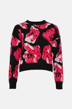Clearance Oasis Statement Floral Jacquard Jumper Black