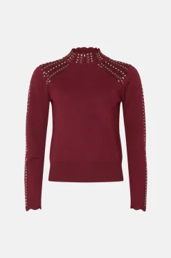 Discount Oasis Statement Hotfix Scallop High Neck Jumper Black