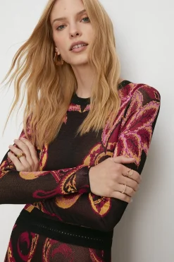 Best Oasis Statement Jacquard Midaxi Knit Dress Black