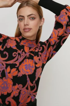 Online Oasis Statement Jacquard Open Back Knitted Top Black