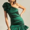 Sale Oasis Statement One Shoulder Ruffle Mini Dress Green