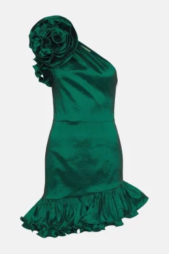 Sale Oasis Statement One Shoulder Ruffle Mini Dress Green