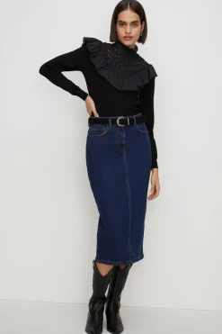 Online Oasis Straight Denim Midi Skirt Pale Wash