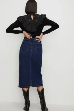 Online Oasis Straight Denim Midi Skirt Pale Wash