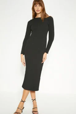 Clearance Oasis Strappy Back Crepe Jersey Midi Dress Black