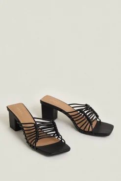 Outlet Oasis Strappy Block Heel Mules Black