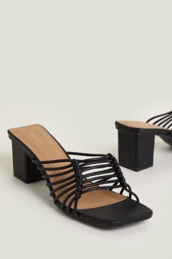 Outlet Oasis Strappy Block Heel Mules Black