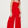Discount Oasis Strappy Crinkle Shir Jumpsuit Red