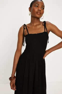 Discount Oasis Strappy Crinkle Shirred Jumpsuit Black