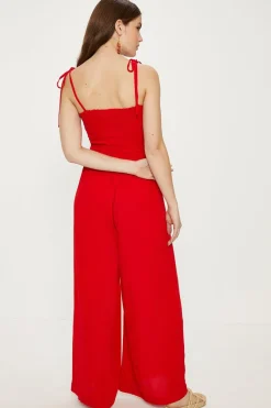 Discount Oasis Strappy Crinkle Shir Jumpsuit Red