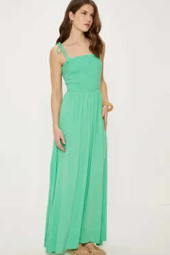 Best Oasis Strappy Crinkle Shirred Maxi Dress Green