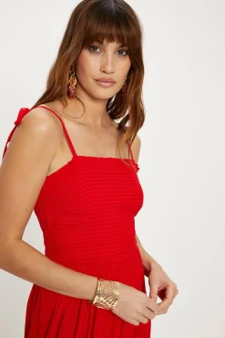 Outlet Oasis Strappy Crinkle Shir Maxi Dress Red