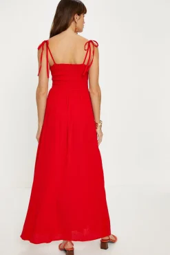 Outlet Oasis Strappy Crinkle Shir Maxi Dress Red