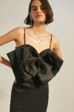 New Oasis Strappy Extreme Bow Column Midi Dress Black