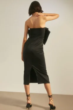 New Oasis Strappy Extreme Bow Column Midi Dress Black
