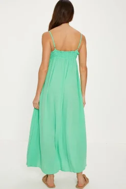Hot Oasis Strappy Frill Crinkle Midi Dress Green