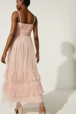 Hot Oasis Strappy Mesh Tiered Maxi Dress Sage
