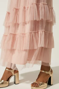 Hot Oasis Strappy Mesh Tiered Maxi Dress Sage