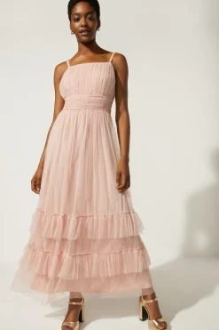 Hot Oasis Strappy Mesh Tiered Maxi Dress Sage