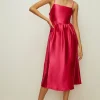 Outlet Oasis Strappy Satin Twill Bow Back Midi Dress Bright Pink