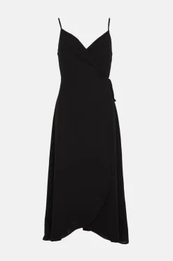 Online Oasis Strappy Wrap Midi Dress Black