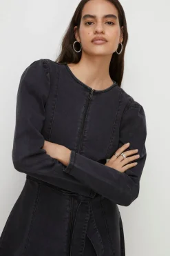 Discount Oasis Stretch Denim Zip Through Skater Dress Black