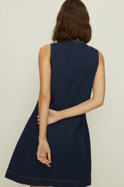 Outlet Oasis Stretch Denim Zip Through Shift Dress Mid Wash